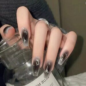 48 Pcs 2 Boxes Moon Stars Silver Gray Gradient Medium Long Ballerina coffin